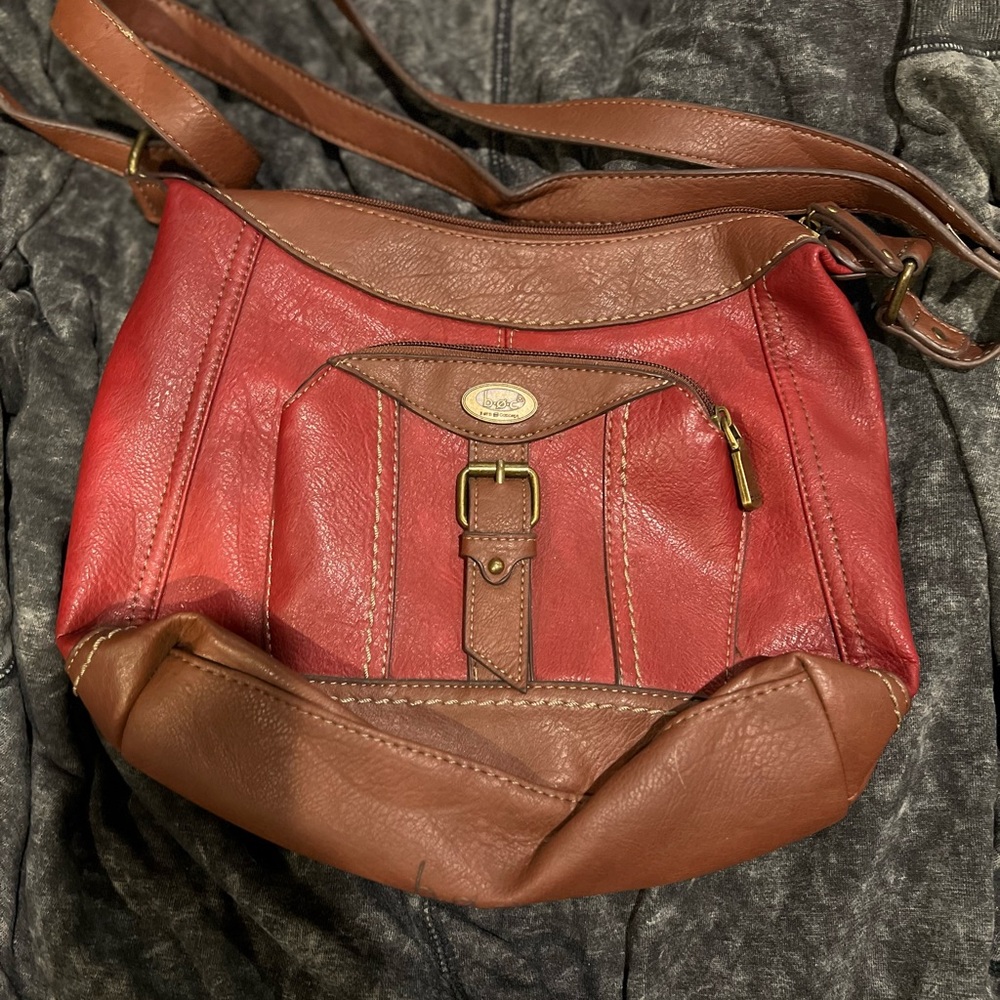 BOC Red and Brown Leather Crossbody Bag